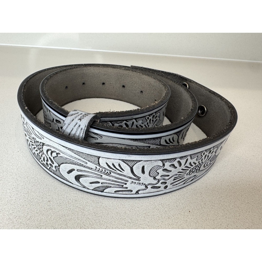 Belts Western Floral Tooled Leather Belt Lot 2 Tan White Snap 34 Genuine Leather - Picture 3 of 9